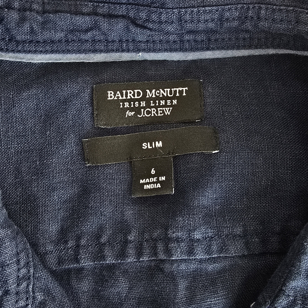 J. Crew Baird McNutt Irish Linen Slim-Fit Long-Sleeve Shirt - Navy Blue - Size 6 - Picture 5 of 5